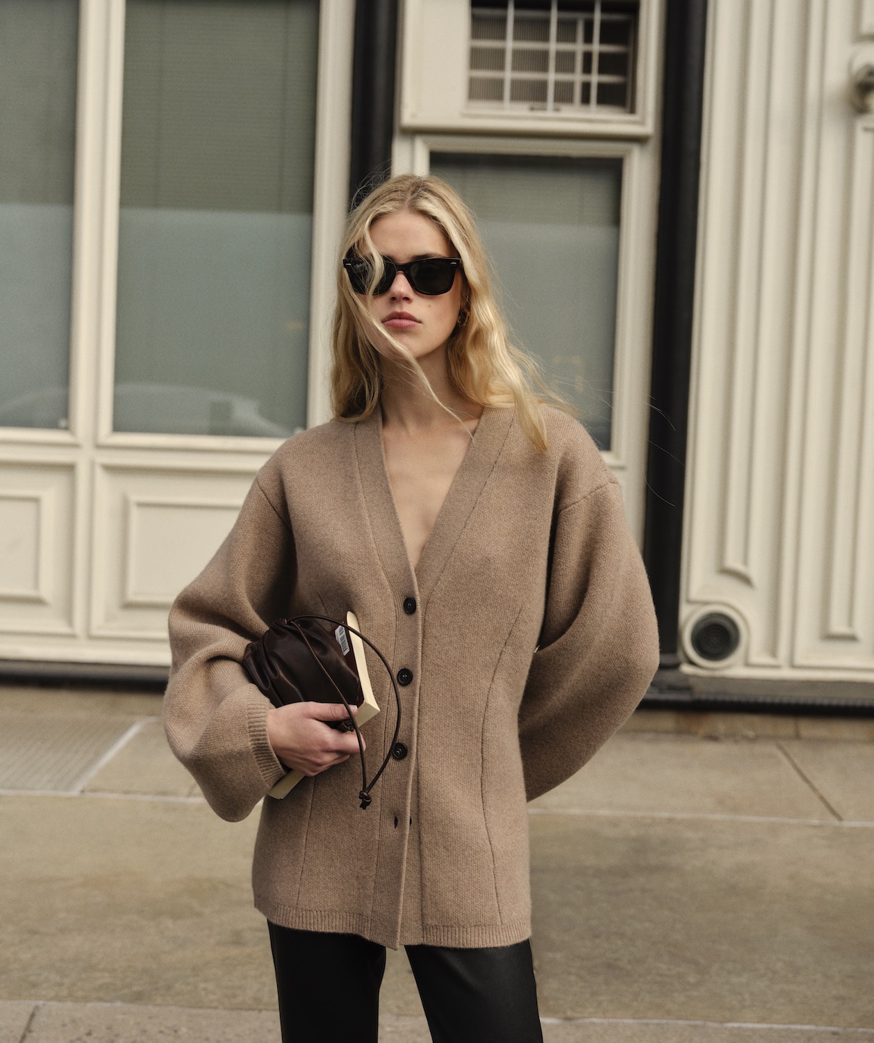 Dianna wears the Paris V Neck Cardigan