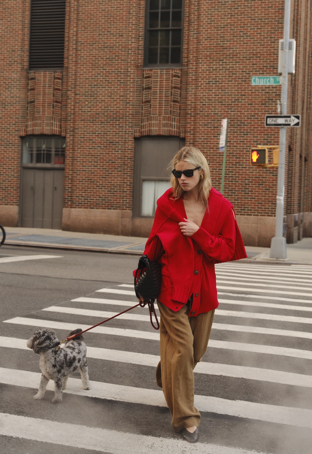 Dianna wears the Drippy Tissue Cardigan and Mirabelle Trouser